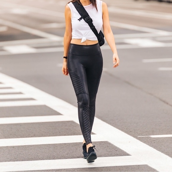 SPANX-FAUX Leather Moto Leggings (Size:Small) - Picture 2 of 13